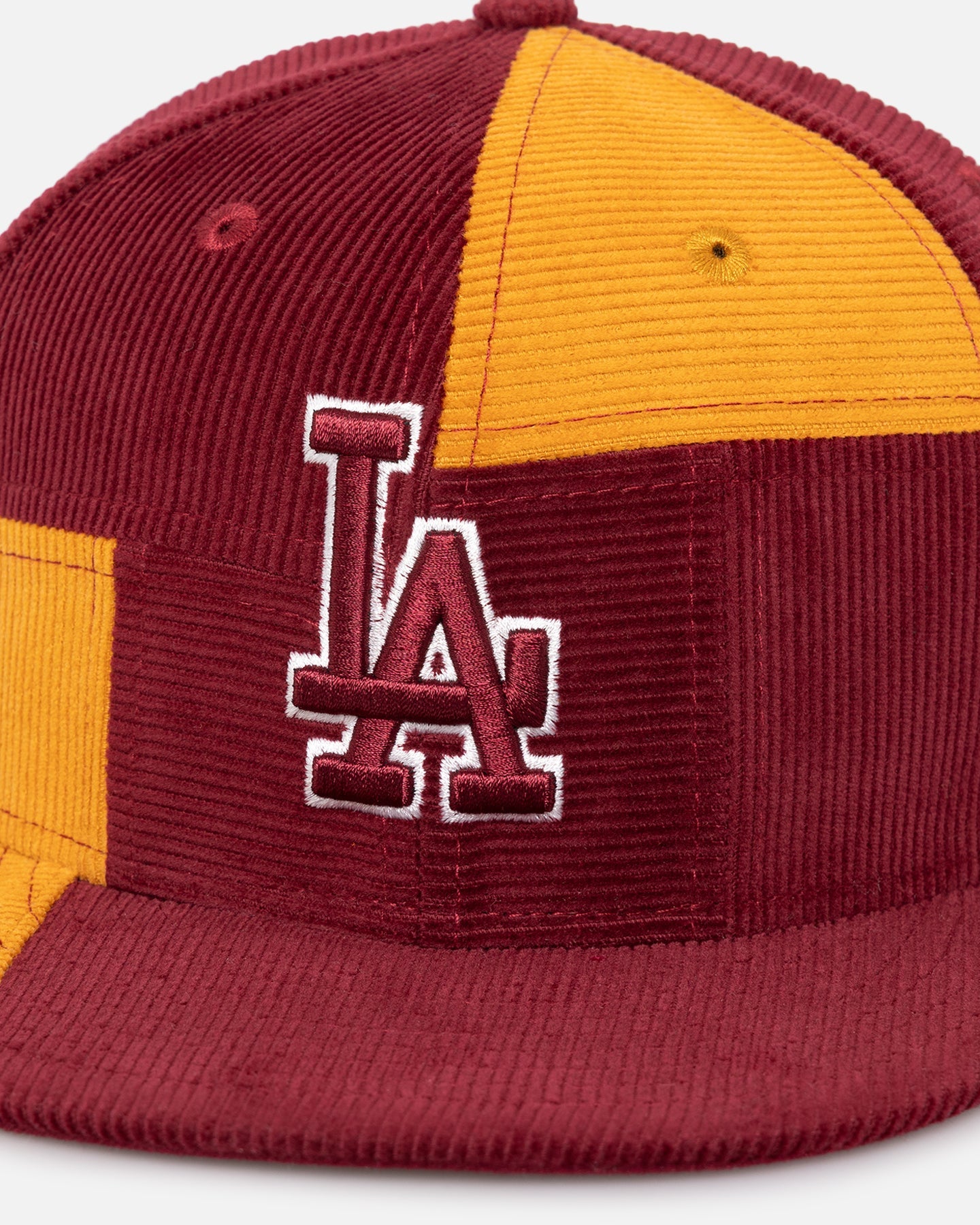 New Era Los Angeles Dodgers 'Maroon Patchwork Corduroy' 59FIFTY Fitted Maroon/Yellow